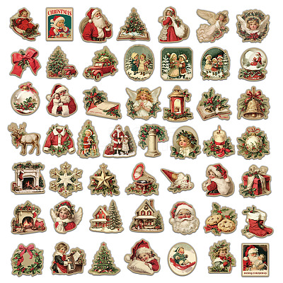 50Pcs Retro Christmas PVC Adhesive Waterproof Stickers Self-Adhesive Stickers DIY-K078-11-1
