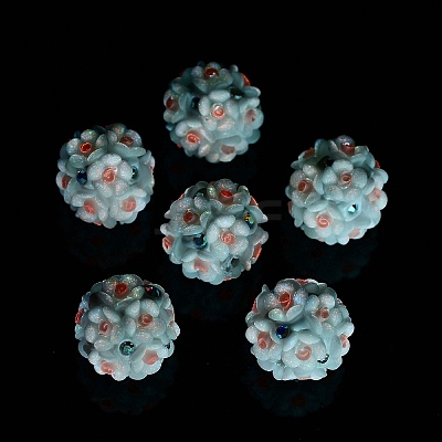 Luminous Polymer Clay Rhinestone Flower Beads RESI-C048-01B-1