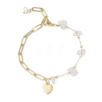 Natural White Moonstone Chip Bead & Brass Paperclip Chains Bracelets BJEW-JB12715-02-1