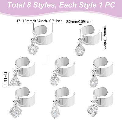 8Pcs 304 Stainless Steel Open Cuff Finger Ring RJEW-UN00036-1