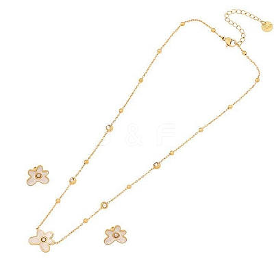304 Stainless Steel Micro Pave Cubic Zirconia Pendant Necklaces & Stud Earrings Sets FS-WG87FF9-03-1