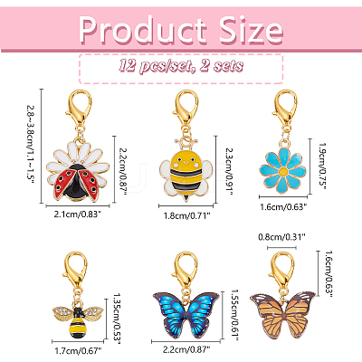 Alloy Enamel Bee & Flower & Ladybird & Butterfly Charm Locking Stitch Markers HJEW-PH01726-1