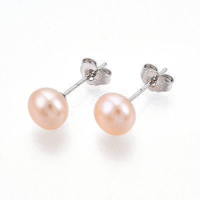 Pearl Ball Stud Earrings EJEW-Q701-01B-01-1