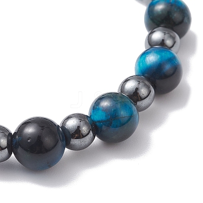 Round Natural Tiger Eye & Non-Magnetic Synthetic Hematite Beads Stretch Bracelets for Women BJEW-JB12764-1