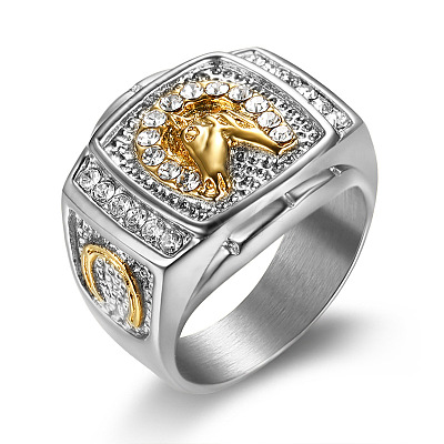 304 Stainless Steel Micro Pave Clear Cubic Zirconia Finger Rings for Men FS-WGEF432-10-1