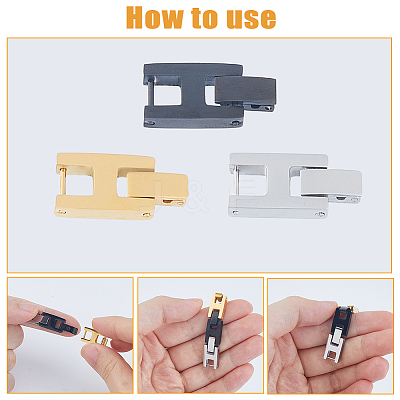 3Pcs 3 Colors Rectangle Stainless Steel Watch Band Clasps STAS-FH0002-27B-1
