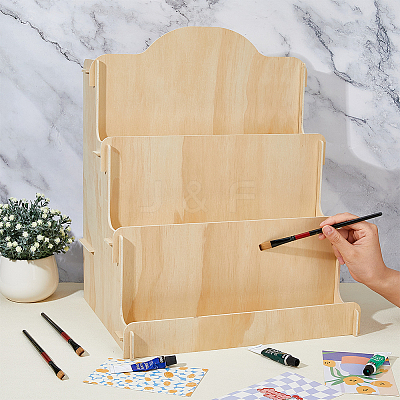 4-Tier Wood Postcard Display Riser Stands ODIS-WH0038-127-1