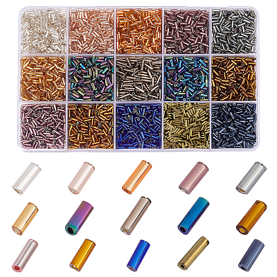 150g 15 Style Glass Bugle Beads SEED-PH0002-20-1