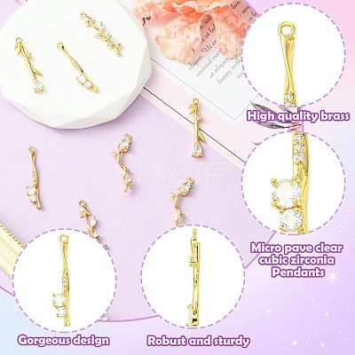 8Pcs 4 Styles Brass Micro Pave Cubic Zirconia Pendants KK-CJ0003-88-1