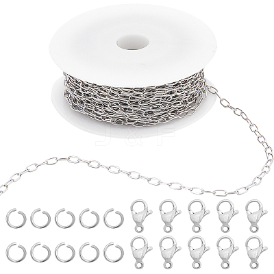 10M 304 Stainless Steel Paperclip Chains wih 50Pcs Open Jump Rings with 20Pcs Lobster Claw Clasps FIND-SC0012-56B-1