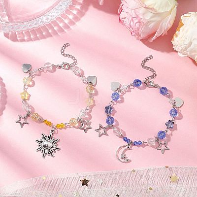 2Pcs 2 Styles Glass Beaded Bracelets BJEW-JB11610-1