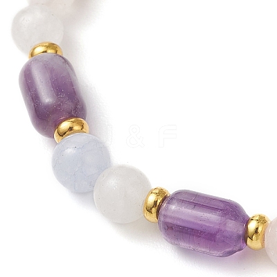 Natural Gemstone Round & Barrel Beads Stretch Bracelets for Women Men BJEW-JB13478-1