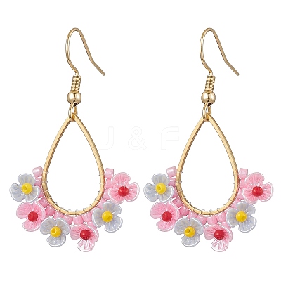 2Pairs Resin & Glass Seed Beads Teardrop Dangle Earrings EJEW-MZ00401-1