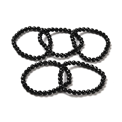 Natural Black Tourmaline Beaded Stretch Bracelets BJEW-K233-01A-03-1