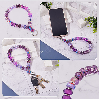Resin Rondelle Bead with Polyester & Spandex Cord Phone Hand Strap Chains HJEW-TADJ0013-1