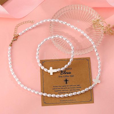 Plastic Imitation Pearl Oval Beads Bracelets & Necklaces Sets FS-WG9F44C-02-1