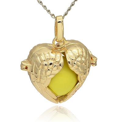 Golden Tone Brass Hollow Heart Cage Pendants KK-J241-07G-1