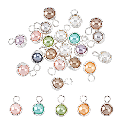 20Pcs Shell Pearl Round Copper Wire Wrapped Pendants PALLOY-PHE00006-1