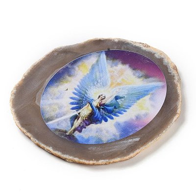 Printed Natural Agate Slice Stone Ornament DJEW-M011-02G-1