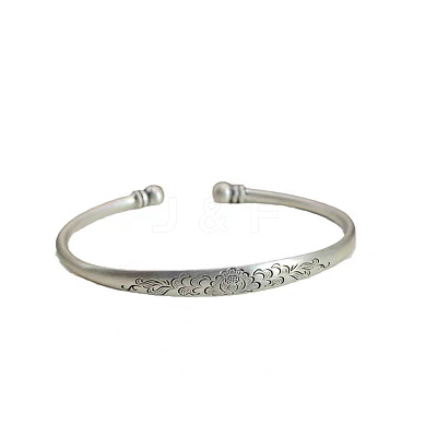 Retro Carved Peony Brass Cuff Bangles for Women FS-WG4858E-01-1
