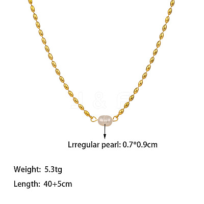 304 Stainless Steel & Natural Freshwater Pearl Potato Link Chain Necklaces for Women FS-WG4D4E4-01-1