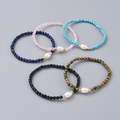 Natural & Synthetic Gemstone Beads Stretch Bracelets BJEW-JB04676-1