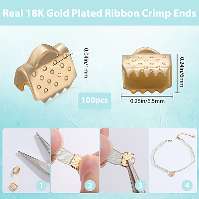 100Pcs 304 Stainless Steel Ribbon Crimp Ends STAS-BBC0005-24-1