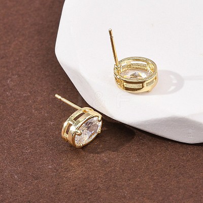 Brass Micro Pave Clear Cubic Zirconia Stud Earrings EJEW-C174-02E-G-1