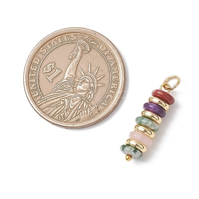 Natural Green Aventurine & Rose Quartz & Lemon Jade & Red Jasper & Jade & Synthetic Malachite & Brass Disc Pendants PALLOY-JF04941-1