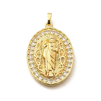 Religion Themed Rack Plating Brass Micro Pave Cubic Zirconia Pendants KK-L226-007G-17-1