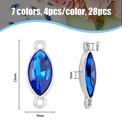 28Pcs 7 Colors Alloy Glass Connector Charms FIND-HY0001-87-1