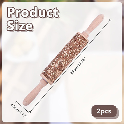 Flower Print Wood Rolling Pin AJEW-WH0528-06-1-1