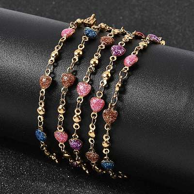 304 Stainless Steel Resin Link Chain Bracelets for Women BJEW-D452-01G-1