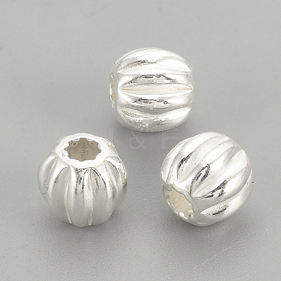 925 Sterling Silver Corrugated Beads STER-S002-14-6mm-1