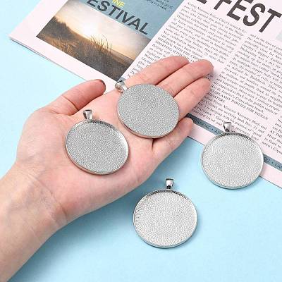 Tibetan Style Flat Round Alloy Big Pendant Cabochon Settings TIBEP-Q049-09AS-RS-1