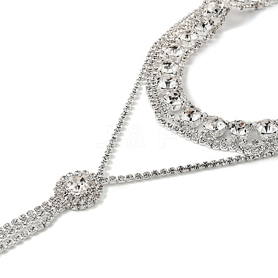 Brass Full Rhinestone Flat Round Tassel Y Necklaces for Women NJEW-M104-01S-02-1