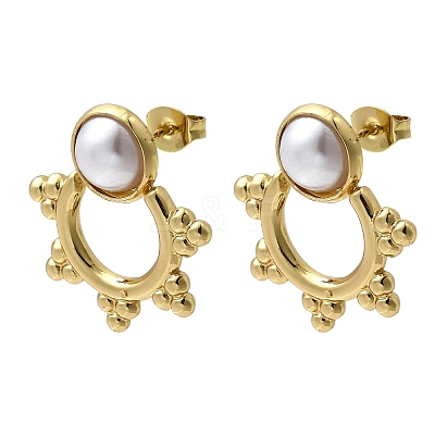 201 Stainless Steel ABS Plastic Pearl Stud Earrings EJEW-Z151-13G-07-1