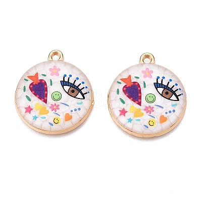 Printed Rack Plating Alloy Enamel Pendants ENAM-T020-02B-1