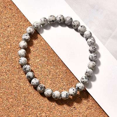 Natural Sesame Jasper/Kiwi Jasper Bead Stretch Bracelets X-BJEW-K212-A-033-1