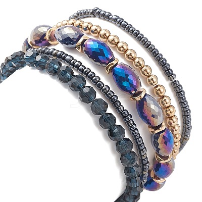 5Pcs 5 Style Glass & Lampwork Evil Eye Stretch Bracelets Set BJEW-JB09619-01-1