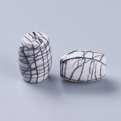 Natural Black Silk Stone/Netstone Beads G-L510-05B-1