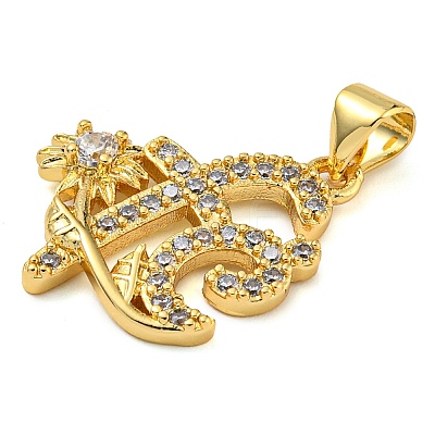 Rack Plating Brass Micro Pave Clear Cubic Zirconia Pendants KK-Z063-35G-1