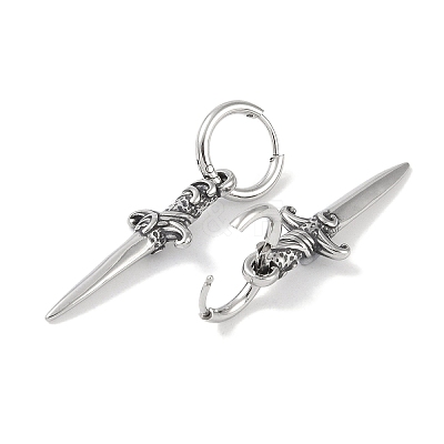 316 Surgical Stainless Steel Sword Hoop Earrings for Women EJEW-P274-15B-AS-1