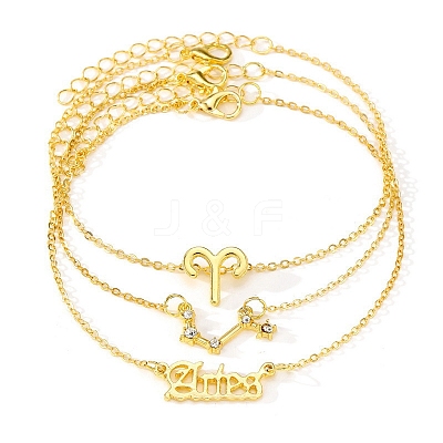 3Pcs Alloy Rhinestones Anklets AJEW-S083-01G-10-1