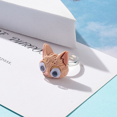 Resin 3D Mixed Animal Adjustable Rings RJEW-JR00428-M-1
