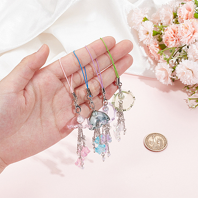 4Pcs Acrylic & Glass Mobile Straps HJEW-DR00060-1