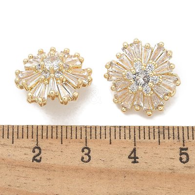 Rack Plating Brass Micro Pave Clear Cubic Zirconia Buttons KK-K293-14G-1