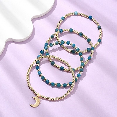 4Pcs 4 Styles Adjustable Natural Apatite & Synthetic Hematite Bead Bracelets BJEW-JB14151-03-1