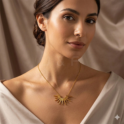 304 Stainless Steel Sun Pendant Necklaces WG29069-01-1