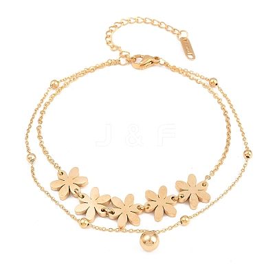 Flower 304 Stainless Steel Satellite Chains Double Layers Anklets BJEW-H643-05G-1